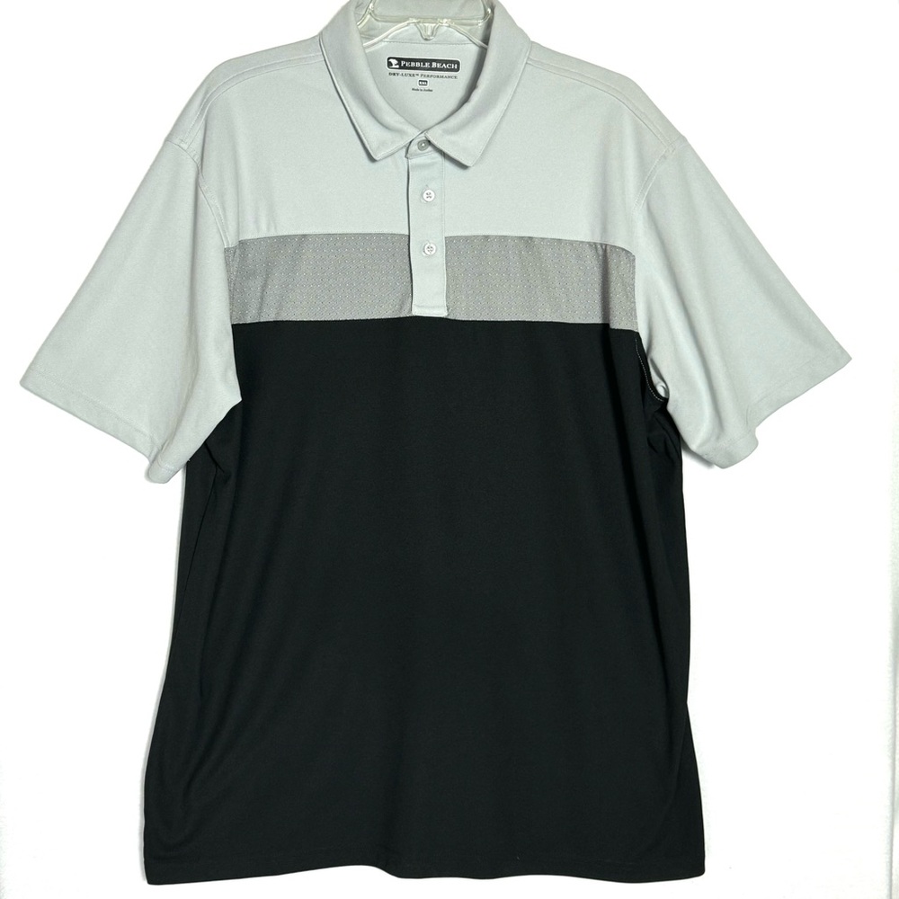 Pebble Beach Men’s 2XL Dry-Luxe Performance Gray Black Short Sleeve Golf Polo